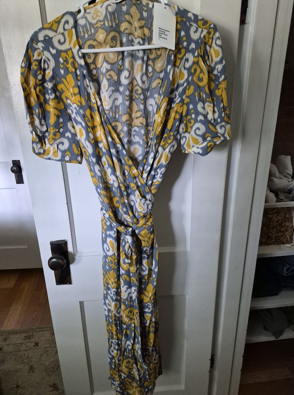 Yellow & Gray Printed Wrap Dress - Lightweight Women’s Dress